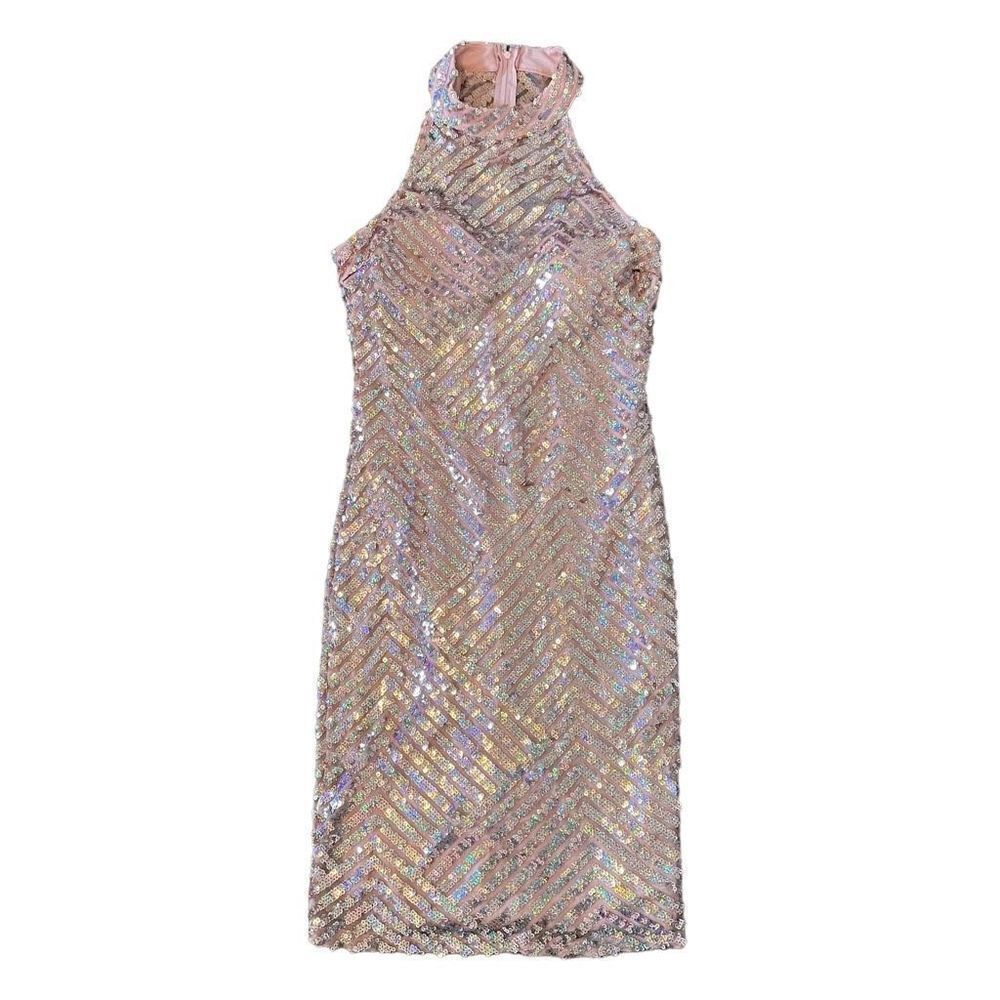 Windsor Pink Peach Sequin Halter Neck Dress Semi Formal, Junior Girl Size 13